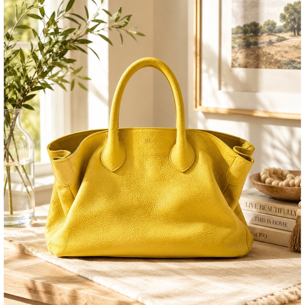 Mark & Graham Elisabetta Slouch Pebbled Leather Handbag Yellow